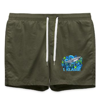Schulstart 1. Klasse mit Hai Grundschule - Badeshorts - Olive - Vorne - AI Model Male 185 light (185cm)