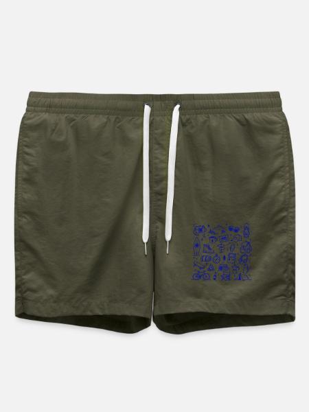 Good Times Wochenende – Vintage Outdoor-Doodle Collag - Badeshorts - Olive