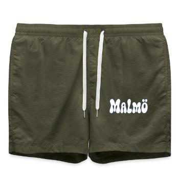 Malmö Weiße und Blaue Letterpress-Blase - Badeshorts - Olive - Vorne - AI Model Male 185 light (185cm)