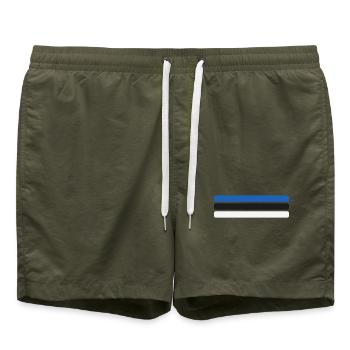 Estland Flagge Minimal - Fahne Fan Streifen Design - Badeshorts - Olive - Vorne - AI Model Male 185 light (185cm)