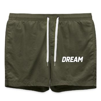 Dream Bold Typografie-Kunst - Badeshorts - Olive - Vorne - AI Model Male 185 light (185cm)