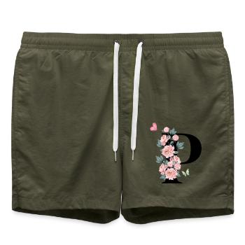 Lettre p fleurs rose - Short de bain - vert olive - Devant