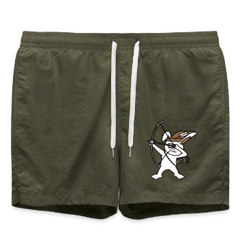 Rabbit Archer Medieval Arrow Bow Shooting - Swim Trunks - olive - Front