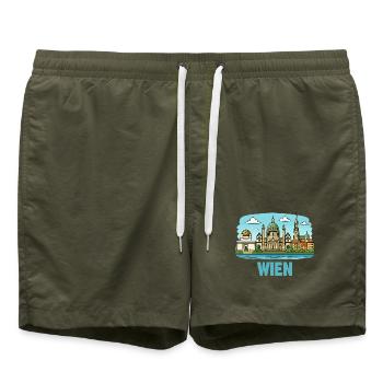 Vienna Panorama: Historic Skyline - Swim Trunks - olive - Front - AI Model Male 185 light (185cm)