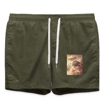 UFO Retro Vintage Uncanny Alien Ski Cat - Swim Trunks - olive - Front