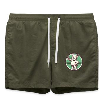 Daumen hoch – Lustiges Schwein - Badeshorts - Olive - Vorne