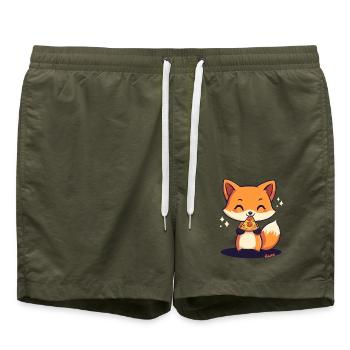 Cute kawaii fox with pizza - Swim Trunks - olive - Front
