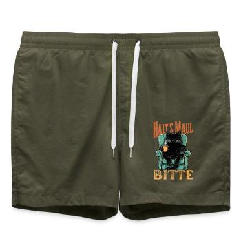 Halt’s Maul Bitte – Coole Vintage Katze mit Spruch - Badeshorts - Olive - Vorne