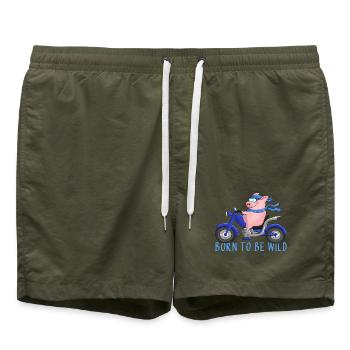 Ulkiger Motorradfahrer - Badeshorts - Olive - Vorne - AI Model Male 185 light (185cm)