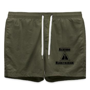 Elektriker Handwerker Achtung Elektriker (25) - Badeshorts - Olive - Vorne