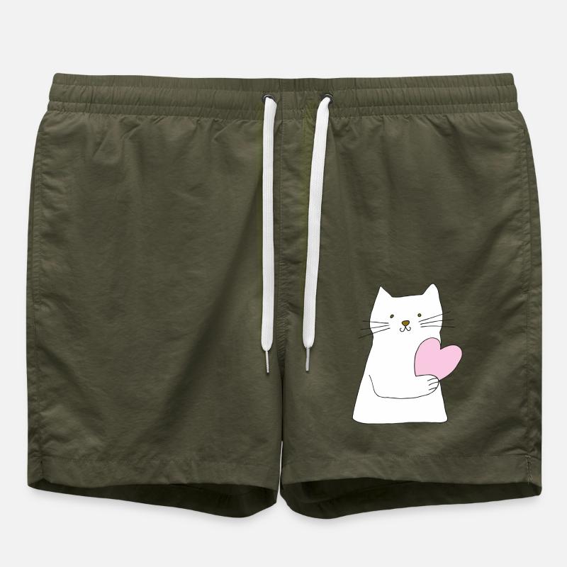 Chat Blanc avec Cœur - Short de bain - vert olive