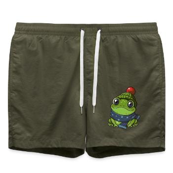 Grenouille mignonne avec écharpe et chapeau à pompon. - Short de bain - vert olive - Devant