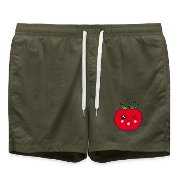 Funny Tomato with Face Kawaii Gift - Swim Trunks - olive - Front