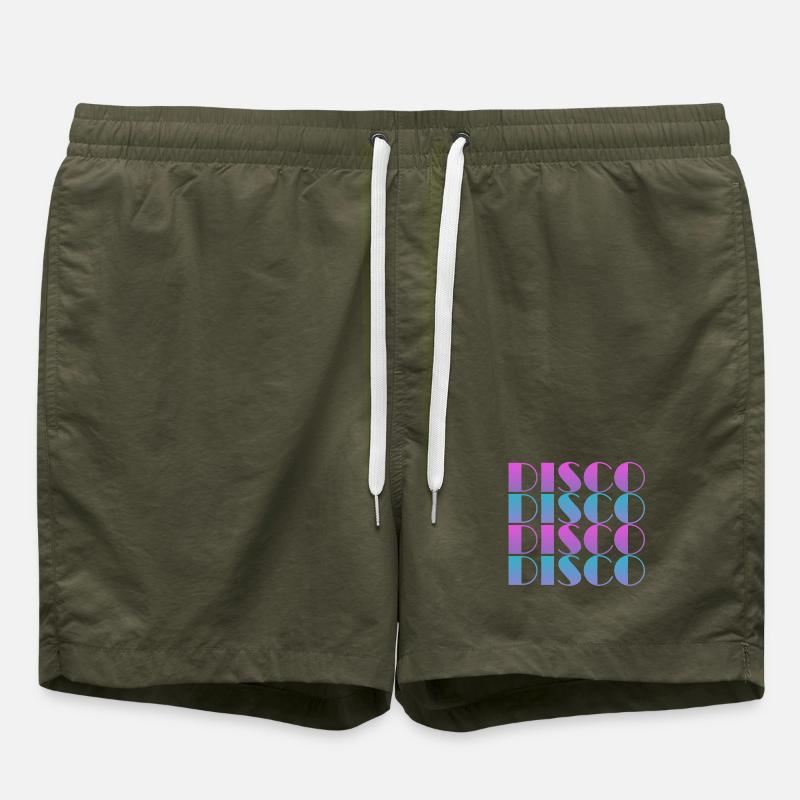 Vibrant Disco Text Pattern Design - Swim Trunks - olive