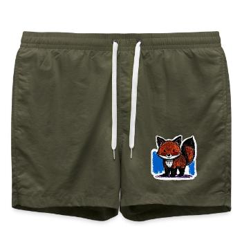 Little Fox (Colored Pencil Drawing) - Swim Trunks - olive - Front