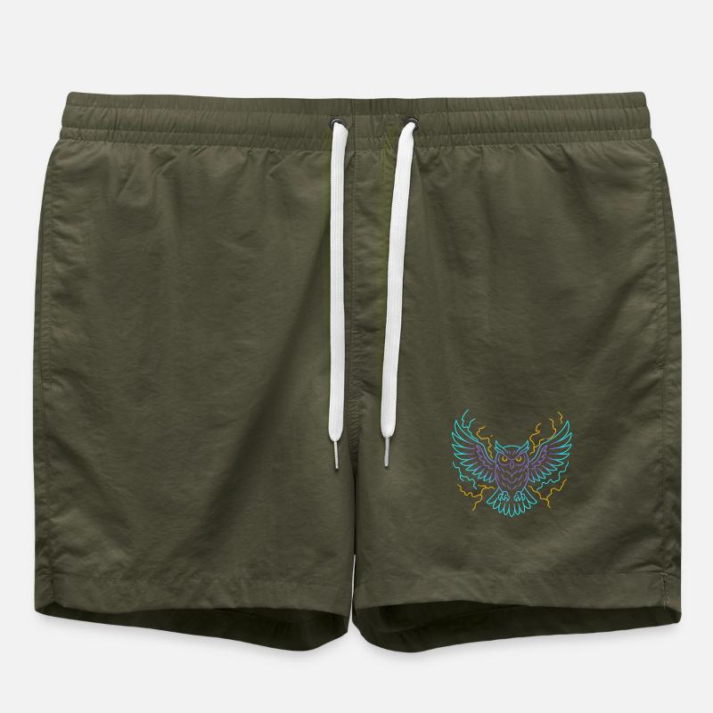 Neon-Eule mit Blitzen - Badeshorts - Olive