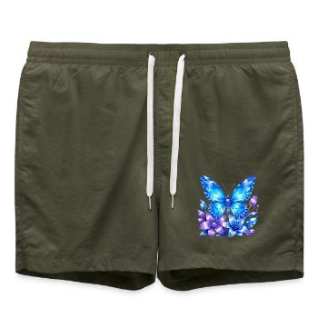 Papillon bleu avec des fleurs de lavande - Short de bain - vert olive - Devant