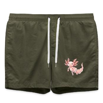 Mignon bébé axolotl rose en style aquarelle - Short de bain - vert olive - Devant - AI Model Male 185 light (185cm)