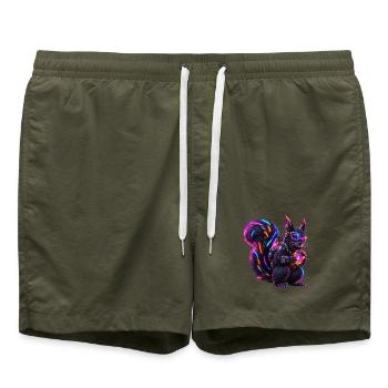 Neon Cyber-Eichhörnchen - Badeshorts - Olive - Vorne - AI Model Male 185 light (185cm)