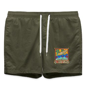 Mittelalterliches Krokodil - Badeshorts - Olive - Vorne - AI Model Male 185 light (185cm)