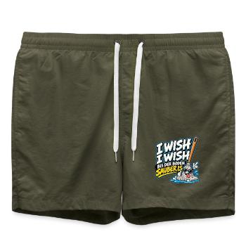 I Wish I Wish – Lustiger Putz Spruch - Badeshorts - Olive - Vorne - AI Model Male 185 light (185cm)