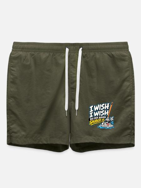 I Wish I Wish – Lustiger Putz Spruch - Badeshorts - Olive