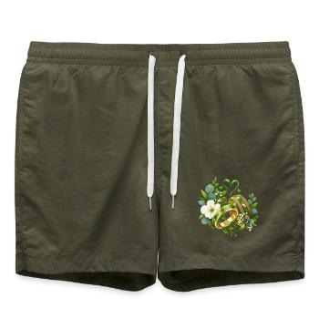 Grünehochzeit , Grünes Liebesband Hochzeitsdesign - Badeshorts - Olive - Vorne - AI Model Male 185 light (185cm)
