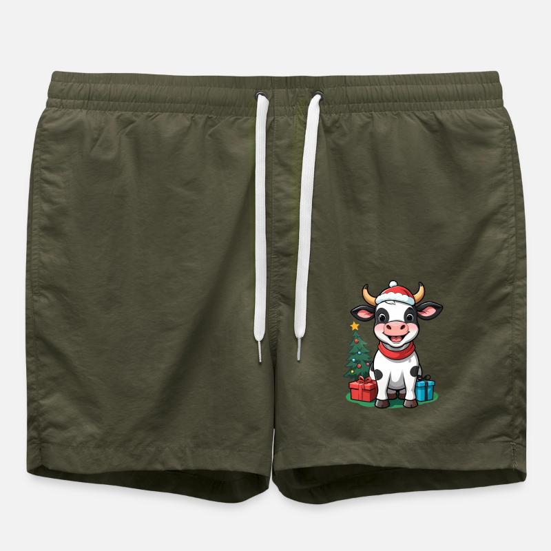 Vache mignonne célébrant Noël. - Short de bain - vert olive