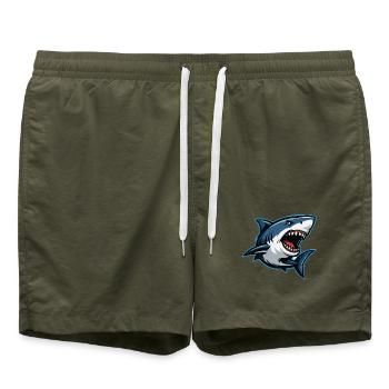 Hai-Karikatur im Blitzstil - Badeshorts - Olive - Vorne - AI Model Male 185 light (185cm)
