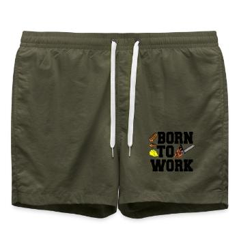 Tronçonneuse - Né pour travailler – Motif du chantier - Short de bain - vert olive - Devant - AI Model Male 185 light (185cm)