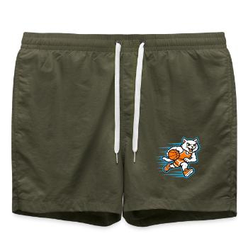 Mascotte Chat Dribbling Rapide de Basketball - Short de bain - vert olive - Devant - AI Model Male 185 light (185cm)
