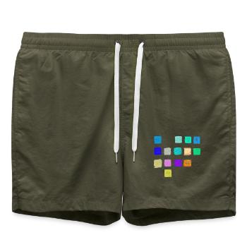 Motifs de couleurs de crayon de couleur Carrés - Abstrait - Short de bain - vert olive - Devant - AI Model Male 185 light (185cm)