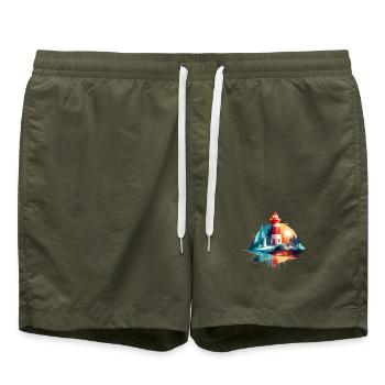 Lighthouse Landscape Calm Tranquil Nature Outdoors - Swim Trunks - olive - Front