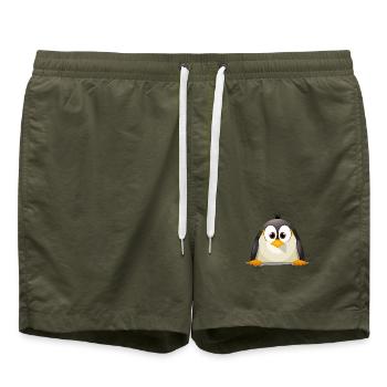 Pinguin Peeking Niedliche Entzückende Lustige Tier Karikatur - Badeshorts - Olive - Vorne