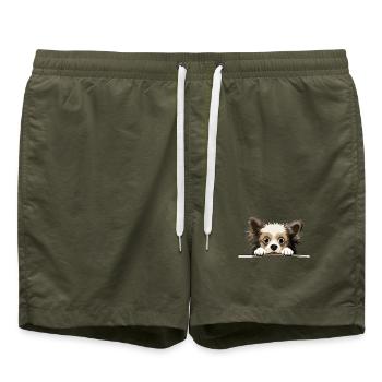 Chiot Coup d’œil Mignon Adorable Drôle Animal Dessin animé - Short de bain - vert olive - Devant