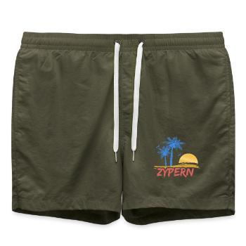 Tropische Palmen Sonnenuntergang von Zypern - Badeshorts - Olive - Vorne - AI Model Male 185 light (185cm)
