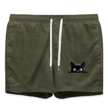 Chat Coup d’œil Mignon Adorable Drôle Animal Dessin animé - Short de bain - vert olive - Devant