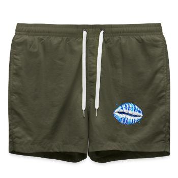 Kobaltblaues Kuhschalendesign - Badeshorts - Olive - Vorne - AI Model Male 185 light (185cm)