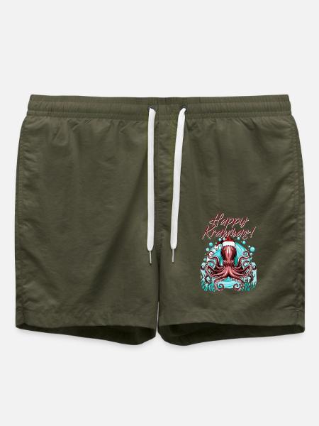 Happy Krakmas! (Christmas Octopus) - Swim Trunks - olive