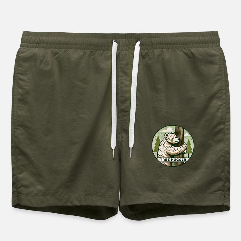 Tree hugger Bear - Swim Trunks - olive