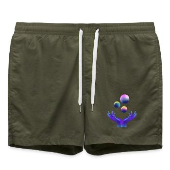 Grafik, Universum, Planet - Badeshorts - Olive - Vorne