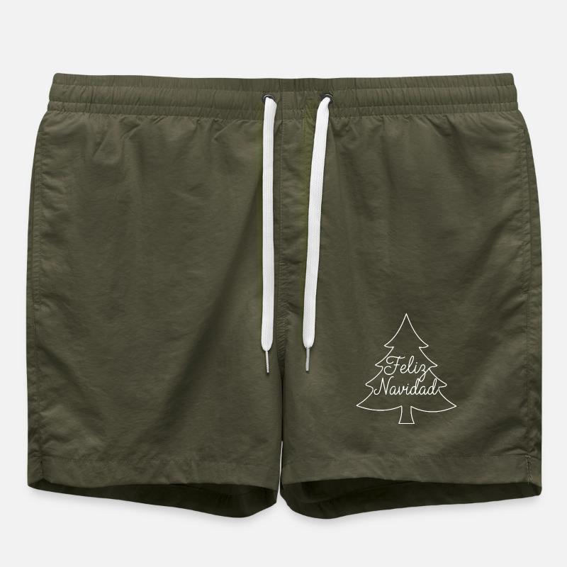 Feliz Navidad Tannenbaum Weihnachtsdesign - Badeshorts - Olive