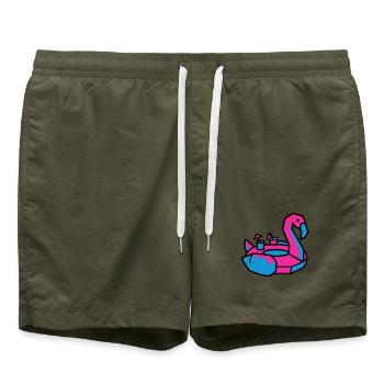 Flamingo Swimming Animal Pool Party - Swim Trunks - olive - Front - AI Model Male 185 light (185cm)