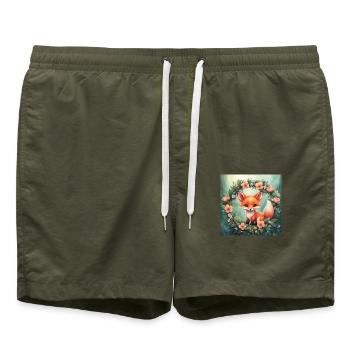 Süßer Kawaii Baby Fuchs Blumen - Badeshorts - Olive - Vorne
