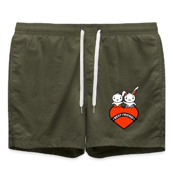 2 Meilleur ami lapin oiseau coeur deux mains tenant - Short de bain - vert olive - Devant