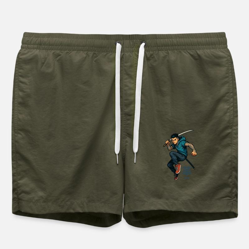 Cool samurai with katana - Swim Trunks - olive