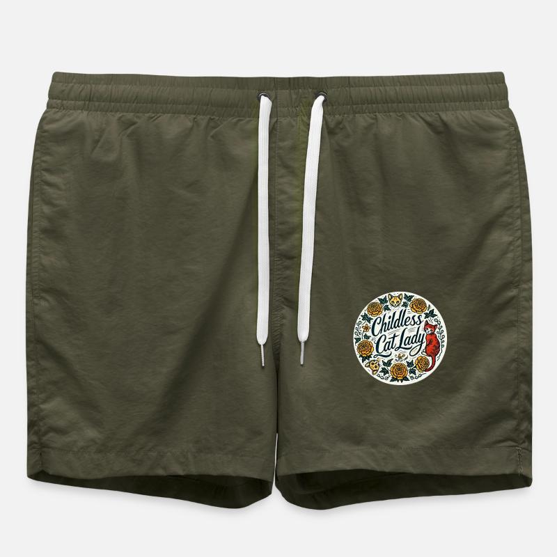 Childless Cat Lady - Swim Trunks - olive