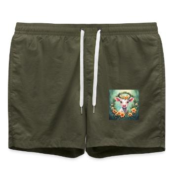 Mignon Kawaii Bébé Vache Floral - Short de bain - vert olive - Devant