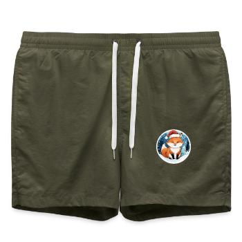 Fox Christmas Watercolors - Swim Trunks - olive - Front