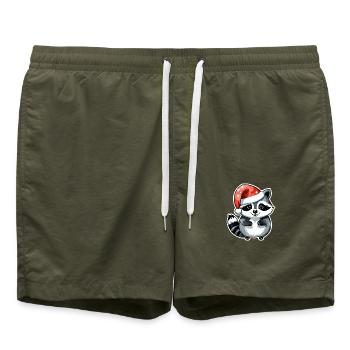 Raccoon Christmas Watercolors - Swim Trunks - olive - Front